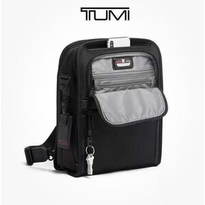 Tumi Alpha Bravo Crossbody Bag Black Leather Trim Travel Business Briefcase